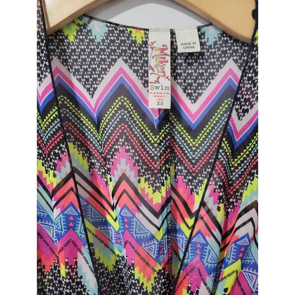 Miken Swim Women’s Multicolor Chevron Deep V-Neck Sleeveless Cover-Up – Size XS - Picture 5 of 9